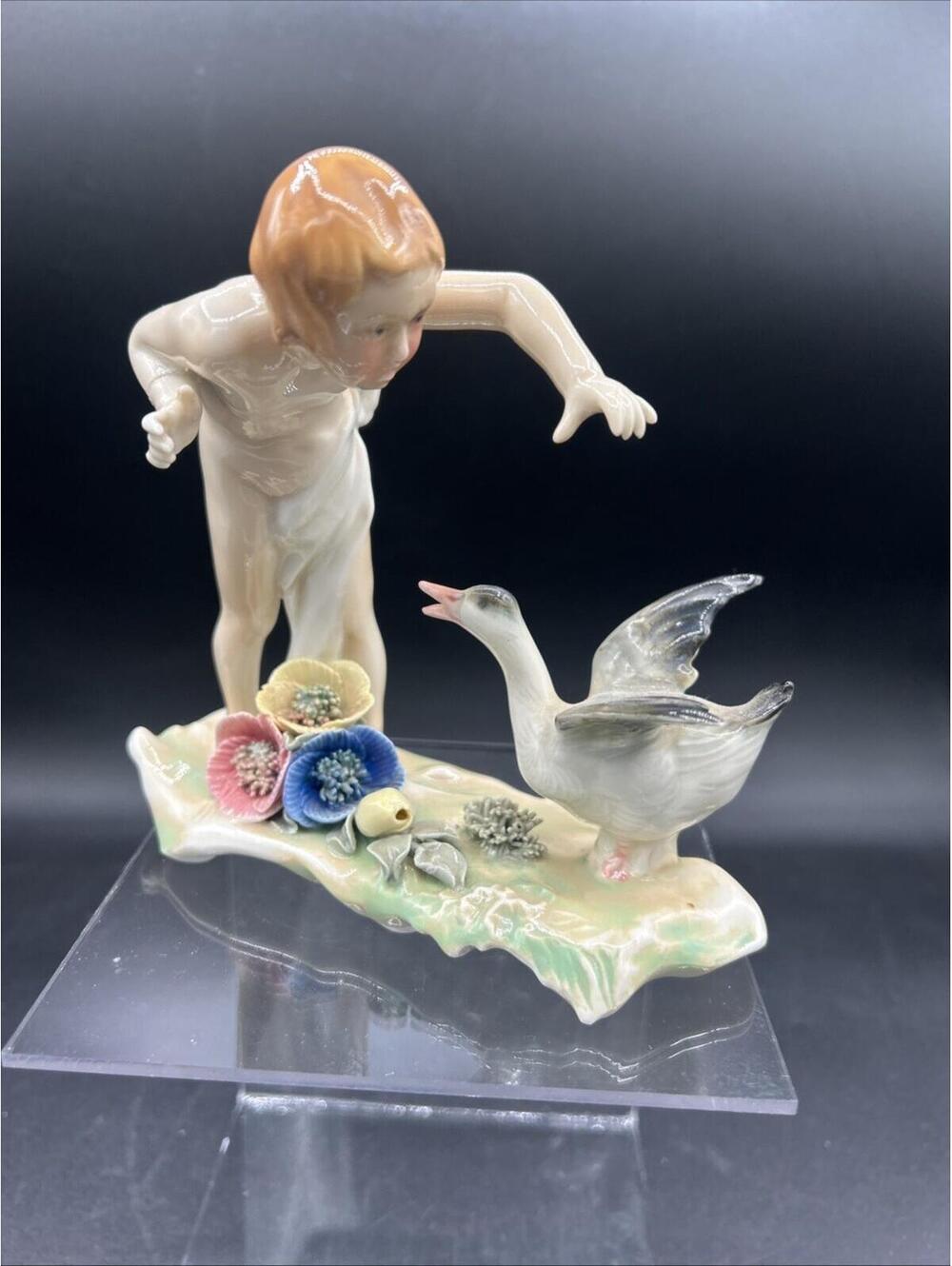 Karl Ens Germany Child and Goose Porcelain Figurine 1920, Antique